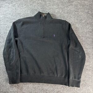 Polo Ralph Lauren Sweater Mens Medium Black 1/4 Zip Mock Neck Knit Pullover